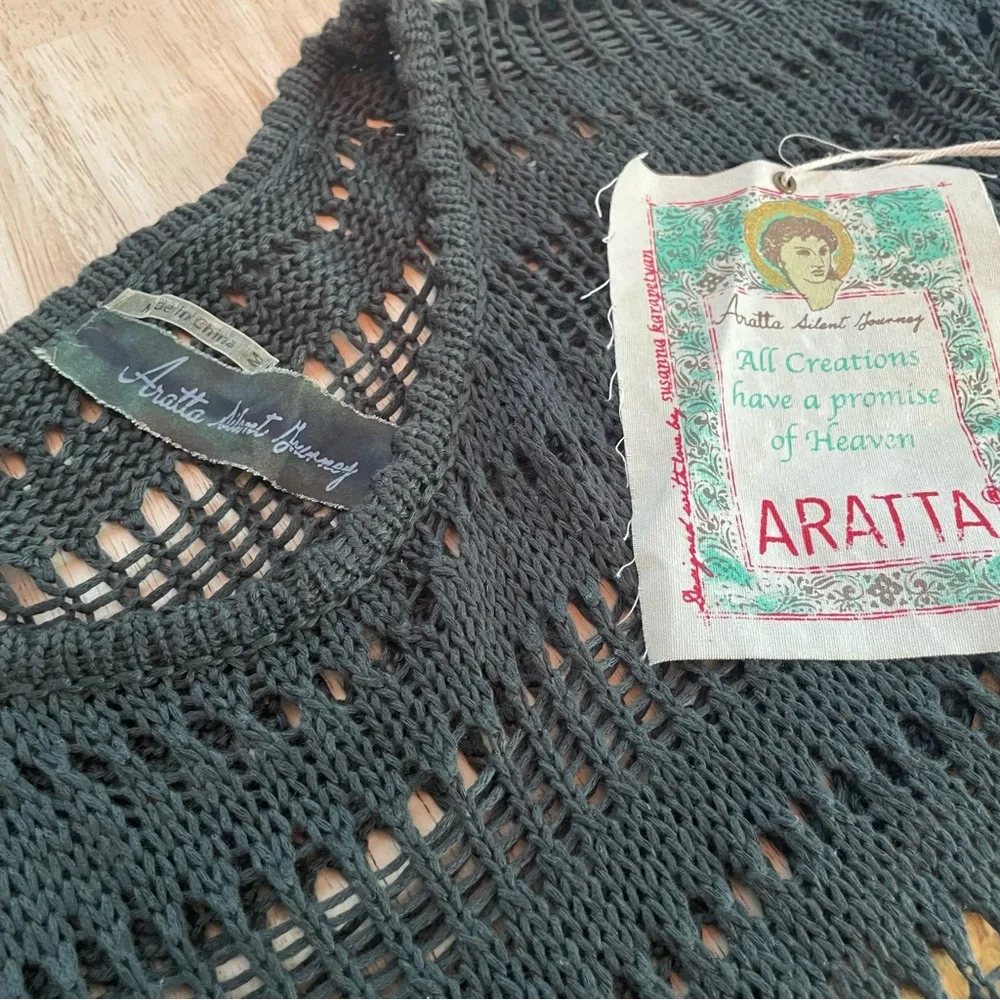 ARATTA Anthropologie Green Top with Gold Print Long Back! NEW! Oversized. Medium